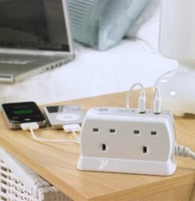 Masterplug Surge Extension Lead. 4 Sockets With 2 USB Ports 5V 3.1A White ( 2m )