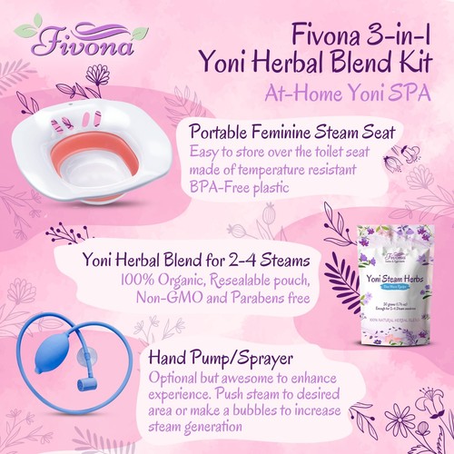 Yoni Steam Kit 3 in 1 Expandable Seat with Hand Flusher and Blue Moon Herbs - Picture 2 of 6