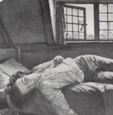 VICTORIAN MOURNING - Tragic Young Poet Death Scene 1894 Antique Engraving