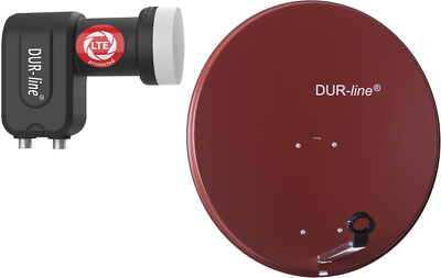 2 Teilnehmer Set - Qualitäts-Alu-Satelliten-Komplettanlage Ziegelrot + Twin LNB