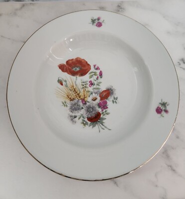 Vintage Kahla (GDR) Porcelain Bowls Floral Poppy Gold Trim, 8.5 inches, Set of 3