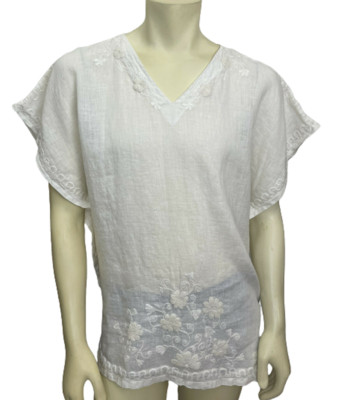 Claudio Milano Mens T Shirt Loose Fit Linen Embroidered Ivory Size S Retail $249