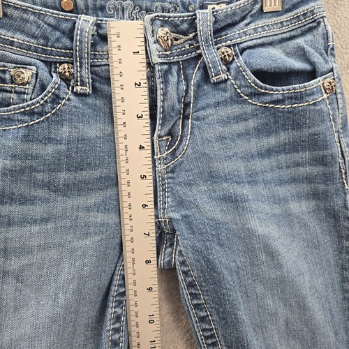 Miss Me Girls Shorts 14 Blue Denim Bermuda Wing Pockets Mid Rise 11 in Inseam - Picture 4 of 9