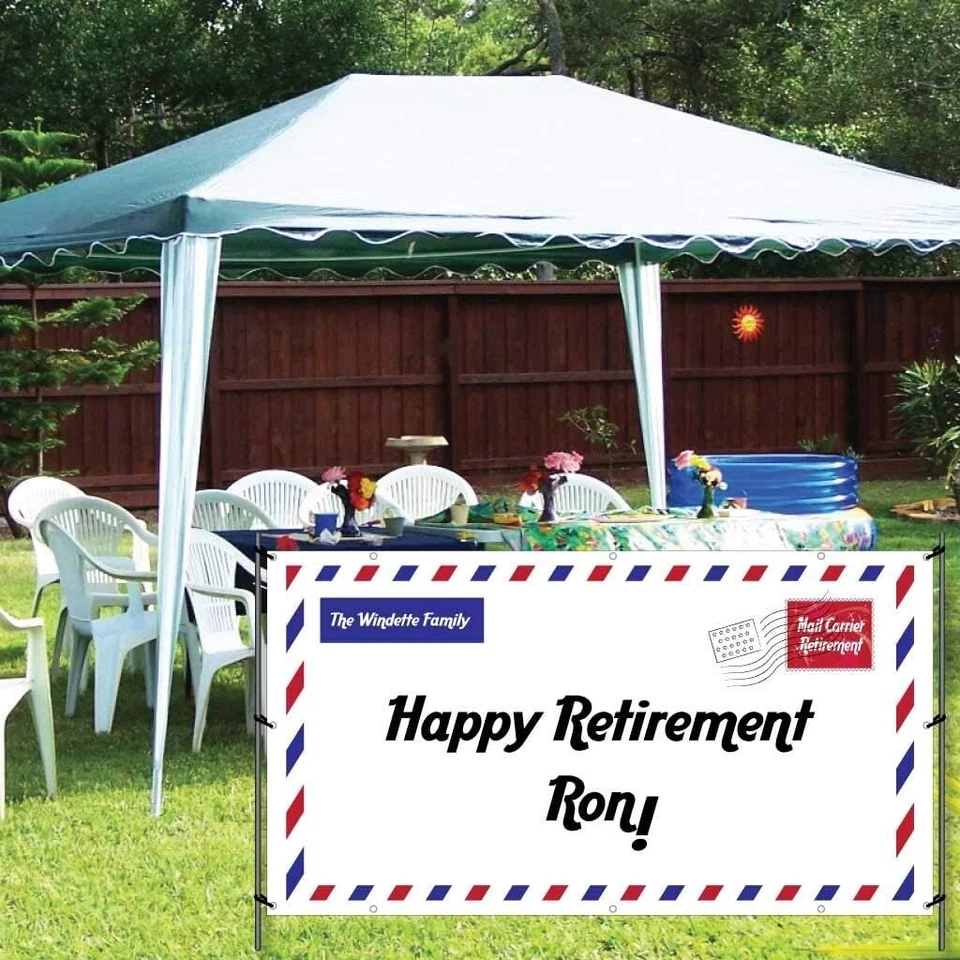 Banner de aposentadoria postal personalizado 3x5 pés - Vinil impermeável, design de carta postal - Imagem 2 de 4