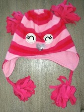 JUMPING BEANS girls medium fleece striped OWL bold pink HAT SEQUIN BEAK TASSELS