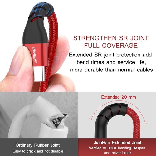 USB C auf USB C (Typ-C auf Typ-C) Sync & Ladekabel geflochten 30 cm Leitung 0,3 m UK - Bild 4 von 11