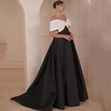 Elegant chic A-line Evening dress Sexy Drop shoulder satin floor-length Prom