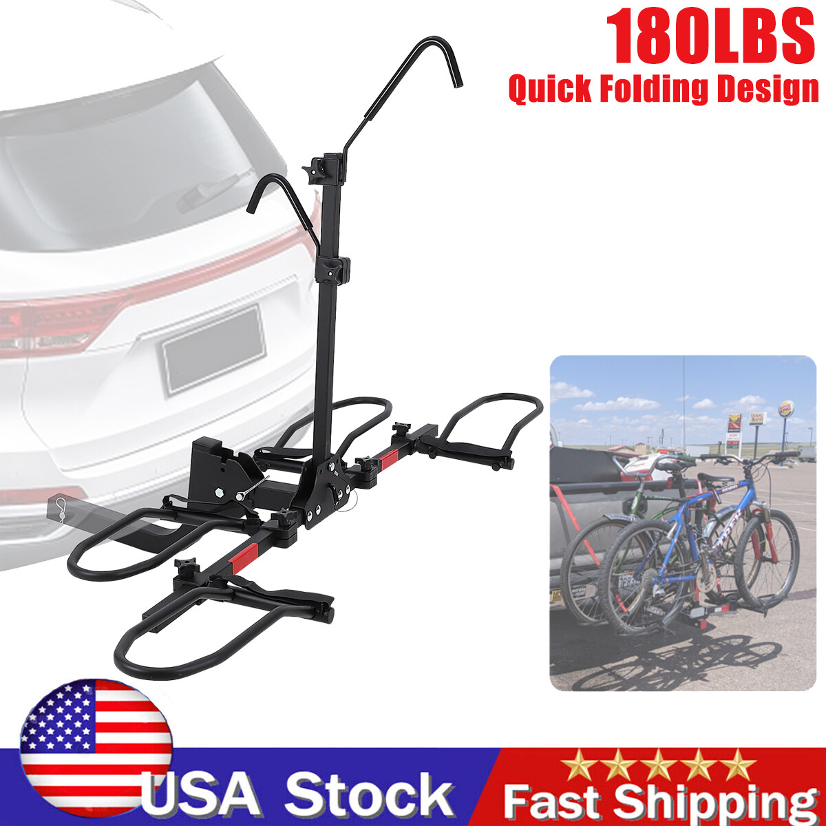 Foldable Bike Rack Hitch Mount Carrier For Up to Fat Tire