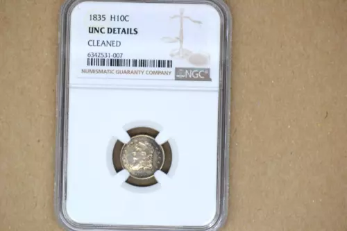 1835 Capped Bust Half Dime- NGC UNC Details.  Cleaned.  Lovely toning.  Nice!