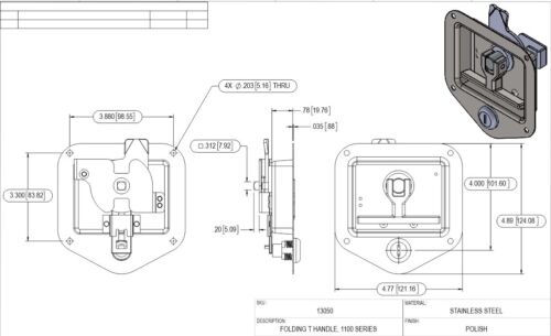 Caja de herramientas gabinete pestillo acero inoxidable tres puntos mango en T 2 varillas 5/16′′ x 34′′L - Imagen 3 de 9