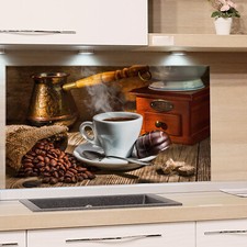 Spritzschutz Herd ESG Glas Küchenrückwand Glasbild Küche Kaffee Motiv Braun