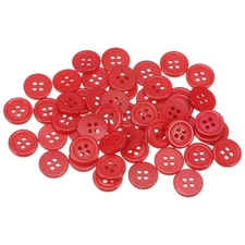 50pcs 20L Sewing Buttons 1/2" Resin Round Flat 4-Hole Craft Buttons Red