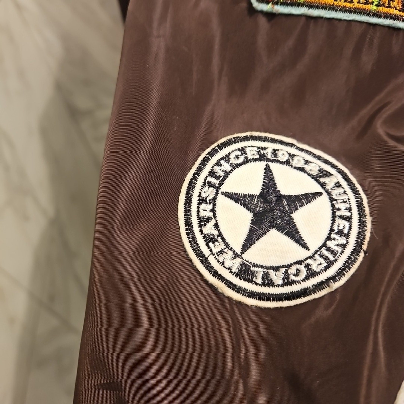 365.5 Brown Bomber Jacket Small Patchwork Patches… - image 6