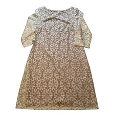 J. Howard Women's Lace Overlay Shift Dress Beige Nude Lined Size 8