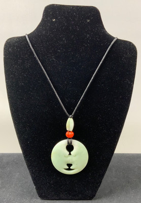 Jade / Jadeite - Carved Moon Pendant Necklace w/ Jade / Jadeite Beads - Jewelry