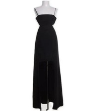 HALSTON Black Backless Cutout Maxi Dress With Train Size Small