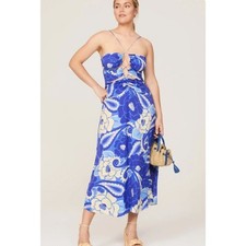 Farm Rio Tropical Groove Blue Floral Cutout Halter Maxi Dress Boho | M