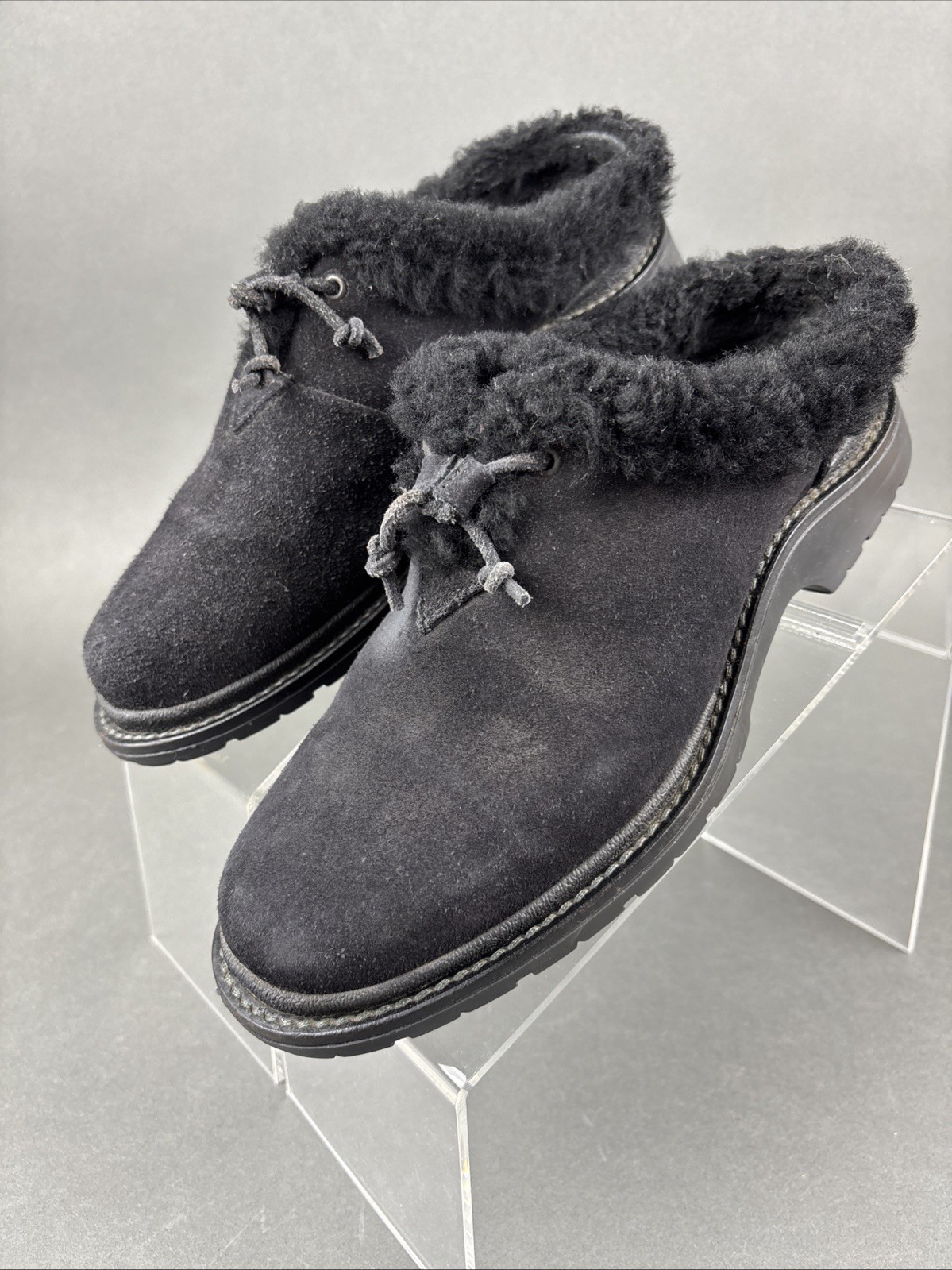 SAOLA L.L. Stivaletti donna Bean neri scamosciati foderati in pelliccia zoccoli taglia 8M suola a strappo