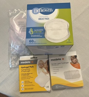 Dr. Brown's Disposable Breast Pads 60 Count New Box  + 8 Medela Hydrogel Pads 