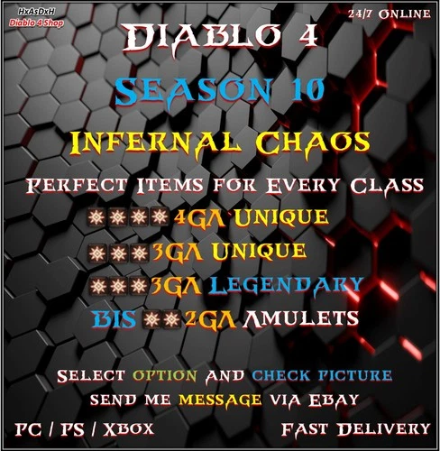 ✨Diablo 4✨Season 10✨3GA Legendary✨4GA Unique✨2GA Amulets✨BIS Items✨Every Class✨