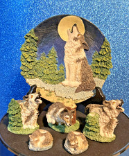 Vintage 7-Piece Miniature Wolf Tea Set Hand Painted Lots of Detail 60