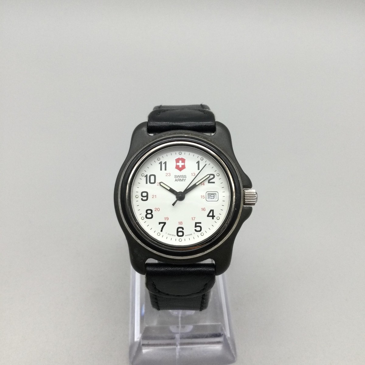 Vtg Swiss Army Victorinox Watch Unisex 34mm Black Leather Swiss