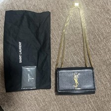 Saint Laurent YSL Small Kate Bag in Black Grained Leather and Gold Hardware