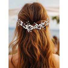 Pearl Bride Wedding Hair Vine Bridal Hair Accessories Leaf Headband for Women...