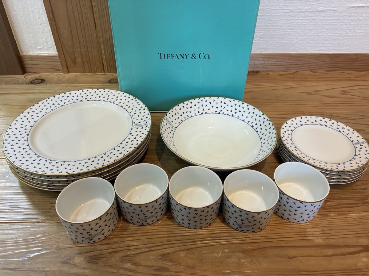 Tiffany ティファニー ダンシングT ココット&中皿 5客セット 未使用近 TIFFANY & Co. Dancing T 5-Person Tableware Set of 16 pcs Cocotte