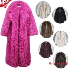 Winter Warm Women Shaggy Faux Fur Coat Fluffy Big Lapel Long Overcoat Outwear UK