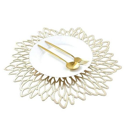 12 PCS Flower Placemats Vinyl Hollow Placemat Round Dining Mat Decorative