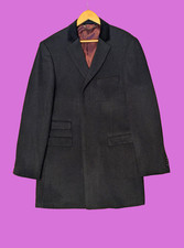 Dobell Covert Coat Size 44 XL Black Velvet Collar Pristine Charcoal Wool £199