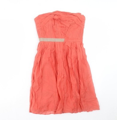 Mango Damen rosa Viskose Fit & Flare Größe M quadratischer Ausschnitt Reißverschluss - Bandeau Kleid