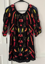 Anthro Willow & Clay Embroidered Dress Black Floral Boho Dark Romantic Floral
