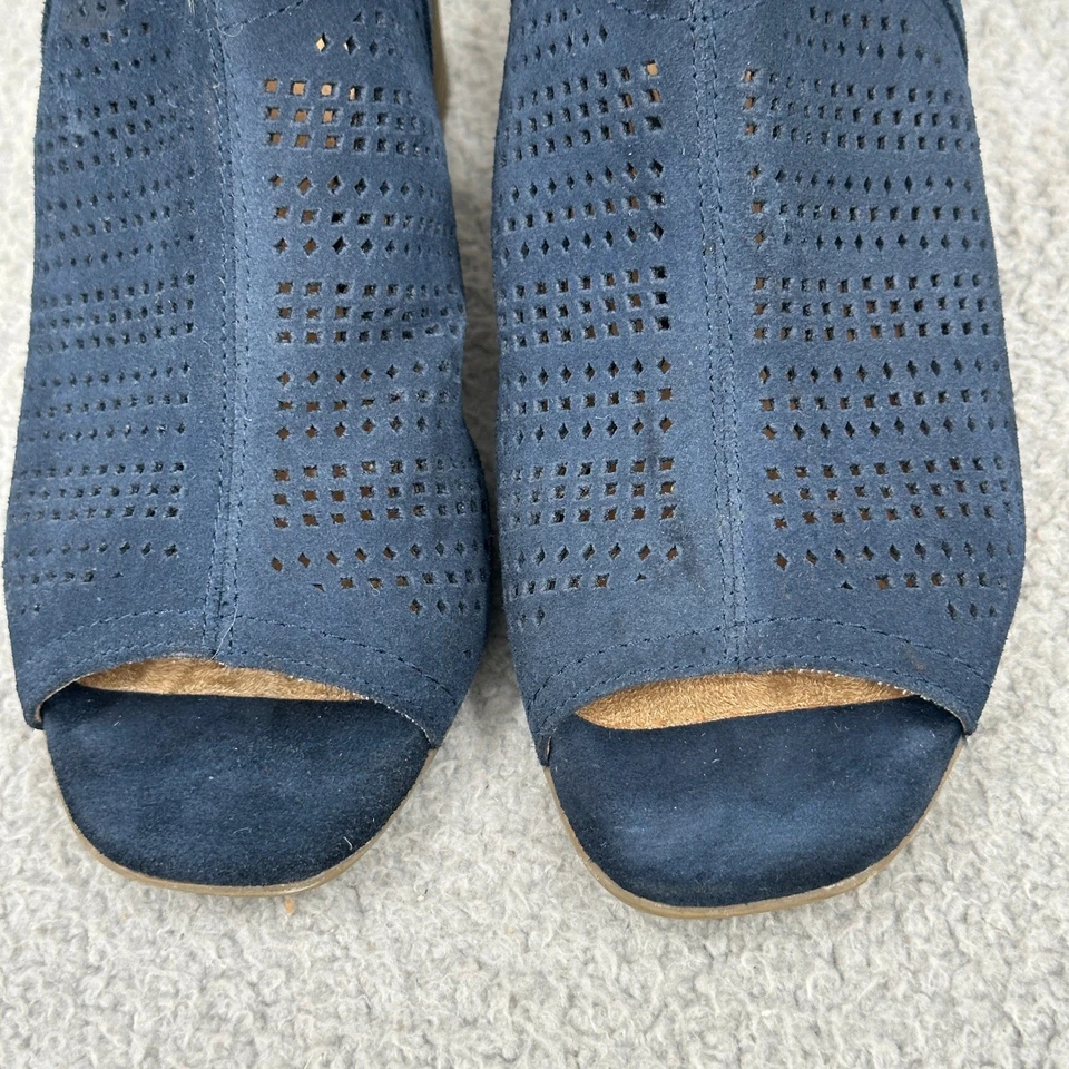 Botines Sonoma Lisbeth para mujer 9M azul marino gamuza cuero punta abierta con cordones Foto 3 de 4