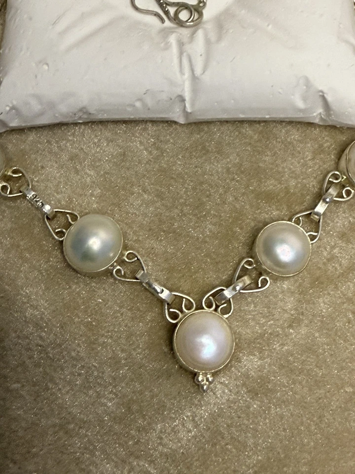 925 Silver Necklace with Large Round Pearls – Elegant Handmade Design - Image 2 of 4