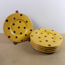5 Pastis & Co Redware Pottery 8" Plates Polka Dots Cassis Provence France Yellow