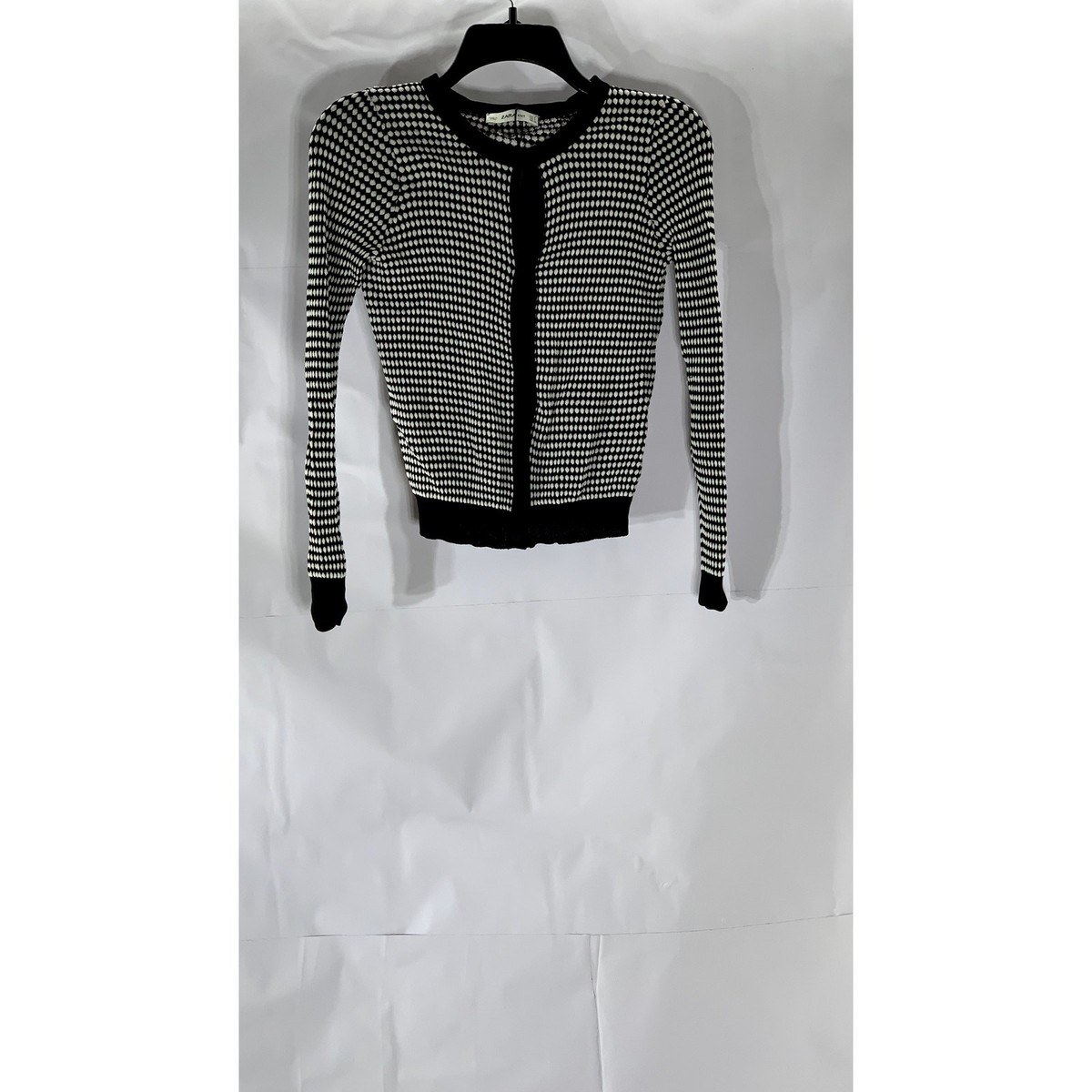 ZARA KNIT Women's Black-White Textured Button-Up Long Sleeve