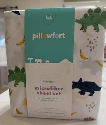 4 pc Pillowfort 100% Cotton Watercolor Dino Dinosaurs Full Sheet Set NIP