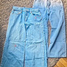 Old Navy Girls Super Baggy Wide Leg Mid-Rise Light Wash Blue Denim Jeans 14