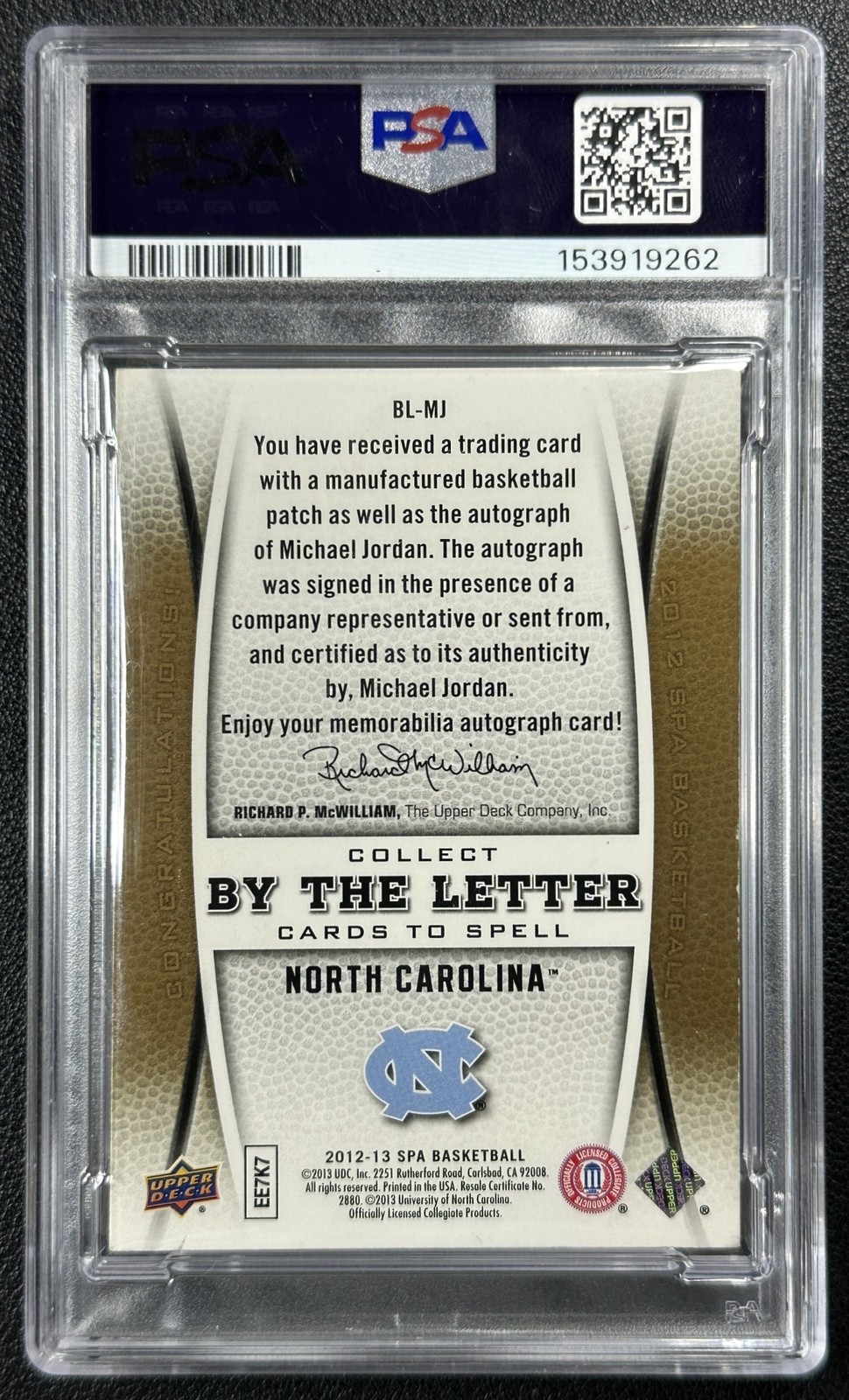 MICHAEL JORDAN PSA AUTH 2012-13 SP AUTHENTIC #BL-MJ BY THE LETTER PATCH AUTO /23 view 2