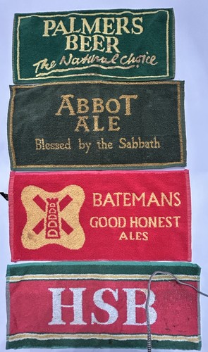 Lot of 4 Vintage English Bar Towels Palmers Beer HSB Batemans Abbot Ale