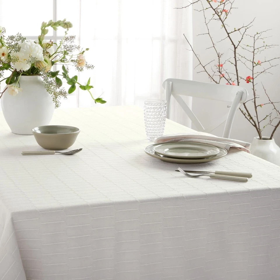 Honeycomb Polyester Cotton Rectangle Tablecloth, 60"x102", Natural - Image 2 of 4