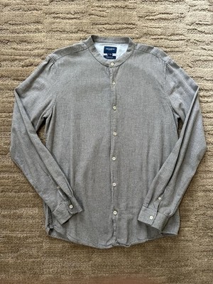 Pull And Bear Mens Mock Neck Collar Long Sleeve Grey Shirt (Size EUR L)