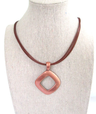 PREMIER DESIGN Embers Copper Tone Pendant Leather Cord Necklace 18  Signed