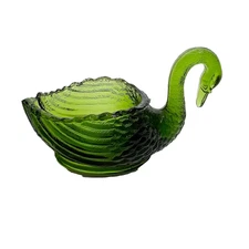 L.G. Wright Green Glass Swan Open Salt Dip Vintage Kitchen Serving Glassware Sm