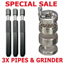3 Pipes Herb Tobacco Grinder Spice Herbal Metal Smoke Crusher Handle Hand Muller