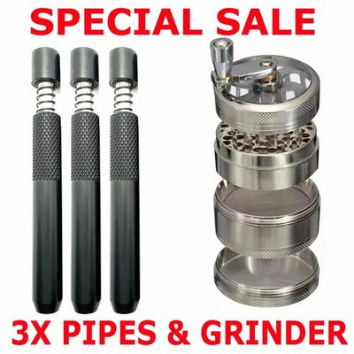 3 Pipes Herb Tobacco Grinder Spice Herbal Metal Smoke Crusher Handle Hand  Muller