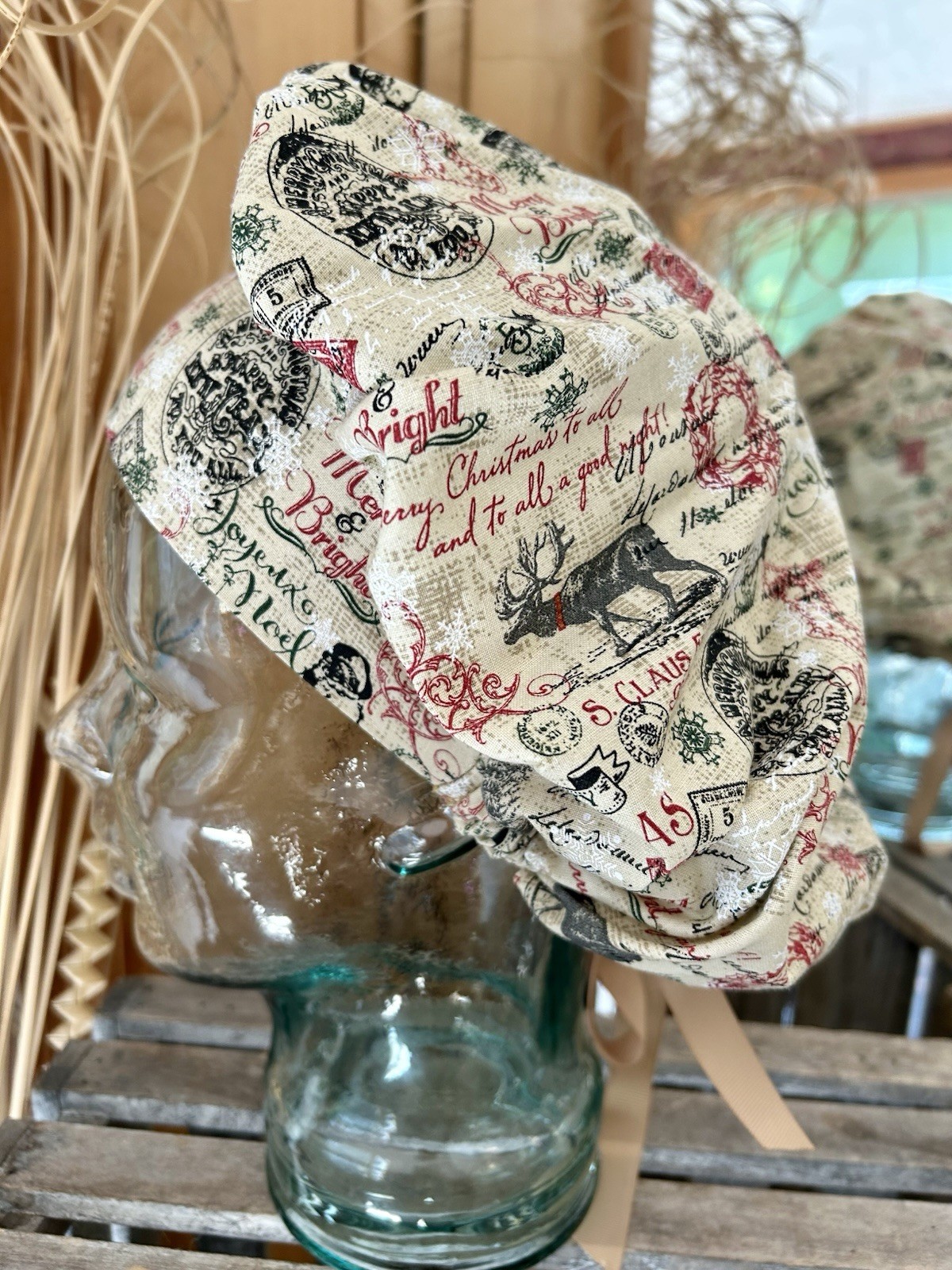Christmas Bouffant Scrub Hats, Set Of 4 Different Hats, MaryAngel Boutique, USA