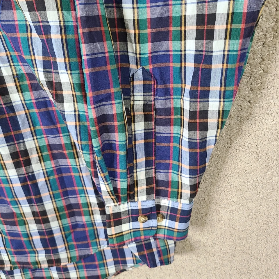 Vintage Van Heusen Shirt Mens Medium Blue Green Red Plaid Button Down Poly Blend - Image 3 of 4